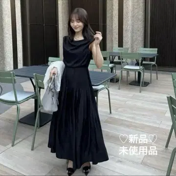 VALLAN 드레이프 플리츠 드레스 원피스 블랙 니타 사치카