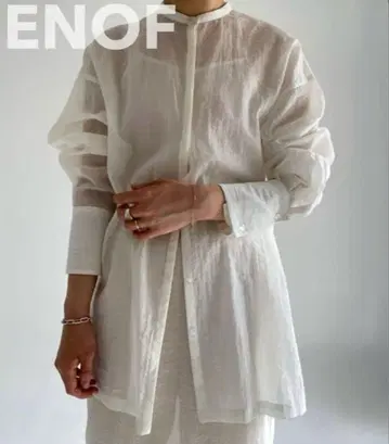 새상품급 밴드 카라 시어 셔츠 블라우스 긴팔 화이트 이나프