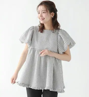 핏모어 스퀘어넥 체크 블라우스