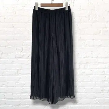그라시아 플리츠 쉬폰 팬츠 와이드 블랙 허리밴딩 L