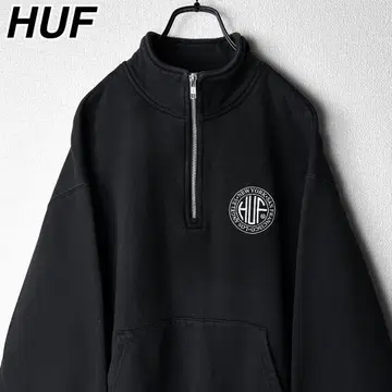 HUF 블랙 로고 자수 하프 지퍼 스웨트 셔츠 풀오버 하프