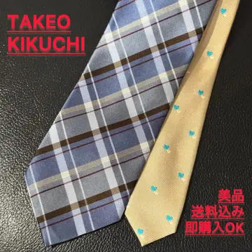 [ 새상품급 ] TAKEO KIKUCHI 넥타이 블루 체크 하트 실크