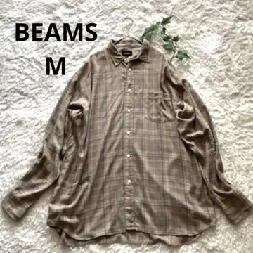 BEAMS 빔즈 체크 무늬 긴팔 셔츠 브라운 계열 사이즈 M