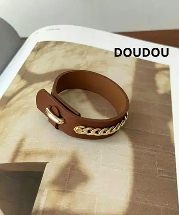 [ DOUDOU ] 가죽 체인 팔찌 브라운