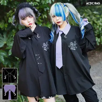 ACDC RAG 넥타이 포함 긴팔 셔츠 하라주쿠 스타일 서브컬쳐