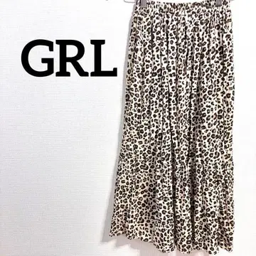 150 그레일 GRL 롱 플레어 스커트 레오파드 무늬 속기모 티어드 M