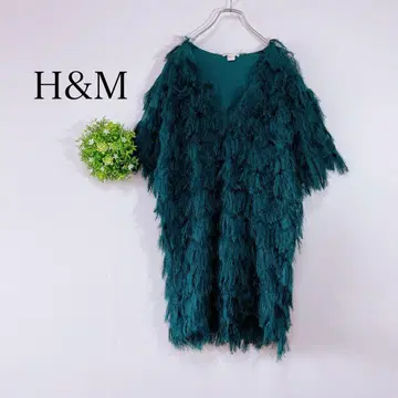 H&M [S] V넥 반팔 원피스 튜닉 베스트 샤기