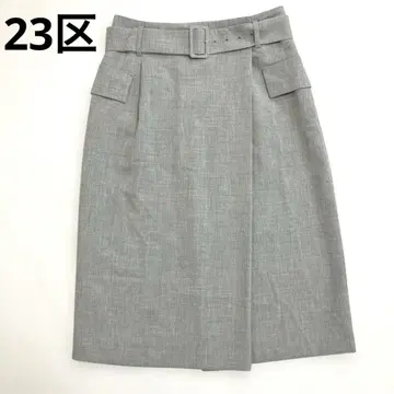 23구 벨트 포함 미디 스커트 그레이 38 워셔블 미디 기장 사다리꼴