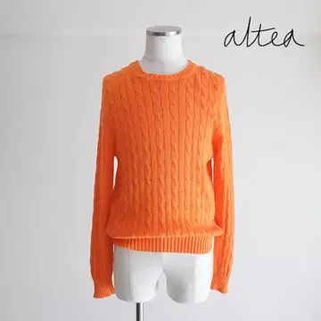 [ 이탈리아제 ] Altea 코튼 크루넥 케이블 니트 스웨터 오렌지