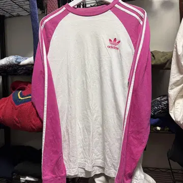adidas 3선 긴팔 티셔츠 M 화이트/핑크