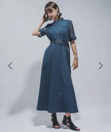 HARE 이소자이 절개 시어 원피스 파랑 밴드 카라 원피스