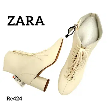 자라 새상품 숏부츠 사이드지퍼 레이스업 아이보리 24cm