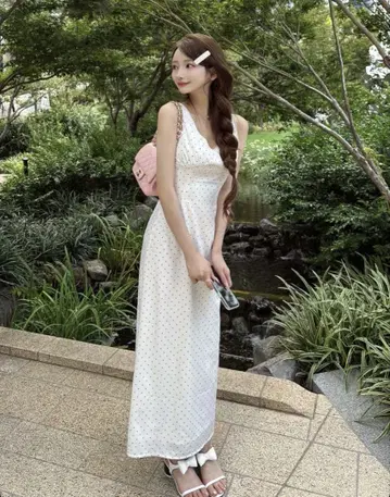 다리치 도트 개더 롱 원피스