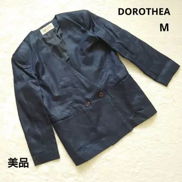 새상품급 도로테아 다크 블루 린넨 노카라 자켓 M