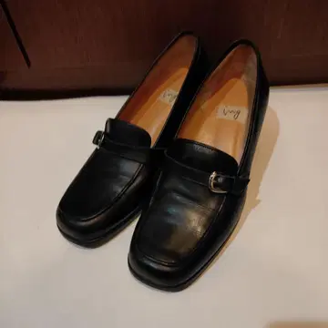 블랙 로퍼 중간 힐 백 밴딩 포함