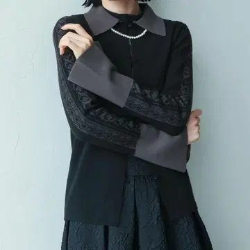 택 포함 미사용 새상품 HARE 소매 배색 라인 니트 가디건 블랙