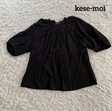 케세모이 볼륨 슬리브 블라우스 벌룬 5분 소매 상의 백리본 튜닉 M
