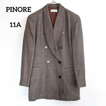 PINORE 울 혼방 체크 무늬 더블 자켓 11A 브라운