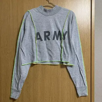 ARMY 프린트 리메이크 크롭 긴팔 티셔츠