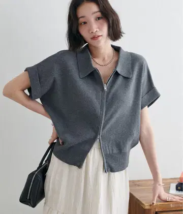 W 지퍼 반팔 가디건 반팔
