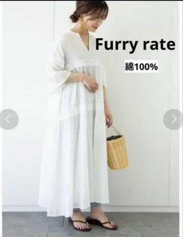 Furry rate 롱 원피스 면 100% 화이트