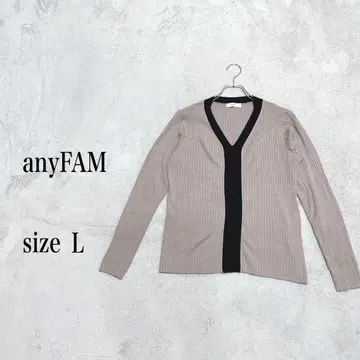 anyFAM 베이지 블랙 리브 V넥 니트