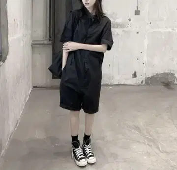 새상품 BLACK 다크 블랙 원피스 올인원 오버롤