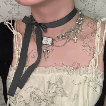 y2k 페어리 그런지 발레코어 초커 목걸이 핸드메이드