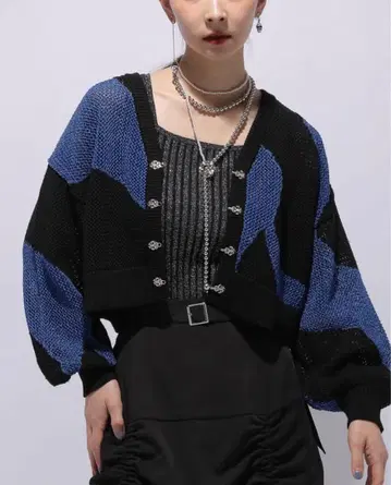 HARE 라메 메쉬 메탈 니트 가디건
