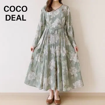 COCO DEAL 코코딜 꽃무늬 원피스 수채화풍 롱 슬리브 드레스