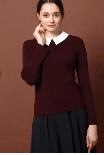 드레스 털리어 카라 부착 리브 니트