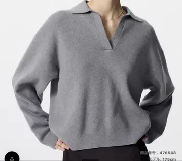유니클로 스무스 코튼 릴랙스 폴로 스웨터 그레이 XL