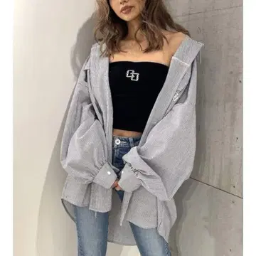 GYDA 제이다 GG 스트라이프 오버 셔츠 네이비