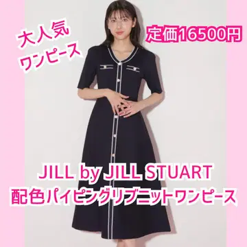JILLbyJILLSTUART 배색 파이핑 리브 니트 원피스 네이비