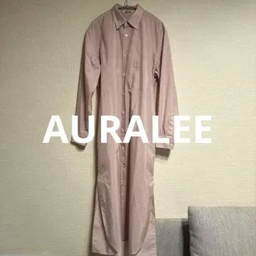 AURALEE 오라리 스트라이프 롱 셔츠 원피스 핑크