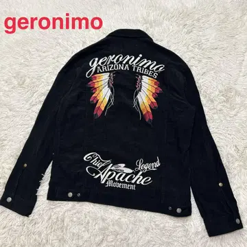 geronimo 아메카지 네이티브 무늬 자수 코듀로이 자켓 XL 블랙