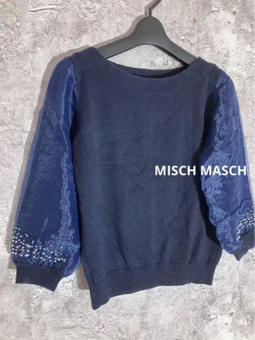 MISCH MASCH 울 혼방 쉬폰 소매 비즈 장식 니트 트레이닝복