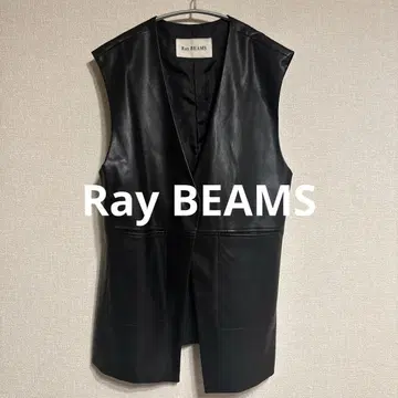 Ray BEAMS 레이빔즈/블랙 인조 가죽 노카라 베스트