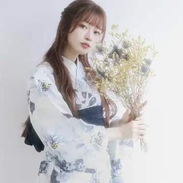 KYOETSU 유카타 오비 세트 화이트 파랑 꽃무늬 6 아이스플라워