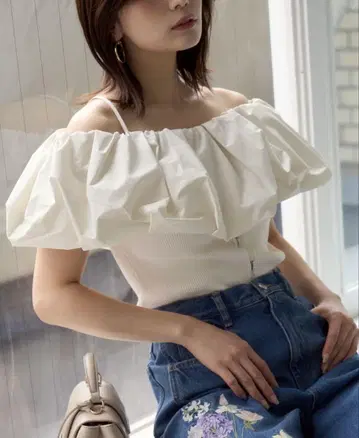 프레이 아이디 퍼프 컬러 콤비 오프숄더 니트 풀오버 2025SS