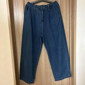 다크 블루 와이드 데님 팬츠 하이웨스트