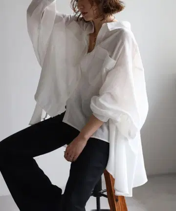 봉쥬르 사간 린넨 라이크 플레어 셔츠