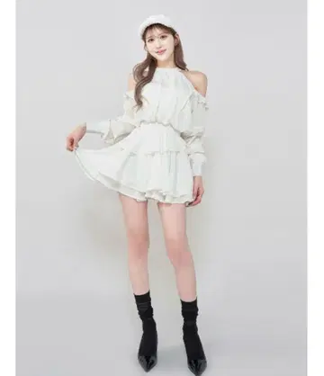 Darich 볼륨 쉬폰 미니 원피스 화이트