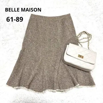 BELLE MAISON 벨메종 프린지 플레어 스커트 무릎 기장 트위드풍