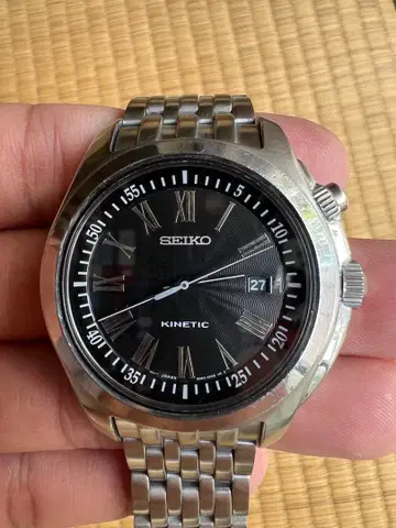 SEIKO Kinetic 손목시계 블랙 다이얼 스테인리스