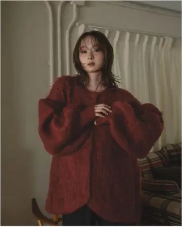 [ mideal ] volume sleeve cardigan / red
