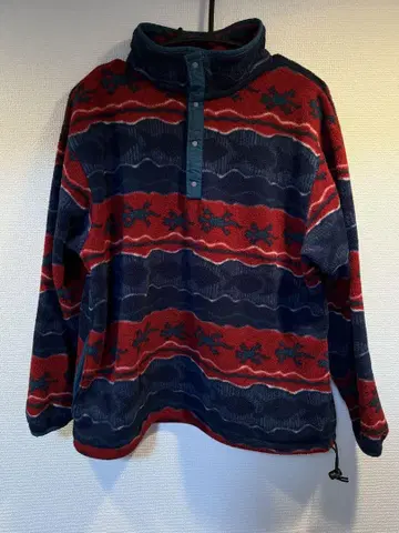 80s 90s LLBEAN 엘엘빈 도마뱀 올 패턴 스냅 T 플리스