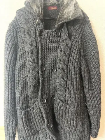ZARA MAN 퍼 카라 부착 케이블 니트 가디건 XL 남성용