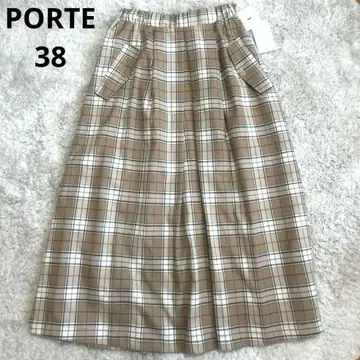 새상품 고급 세련된 PORTE 체크 롱 스커트 허리밴딩 38