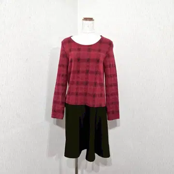 grove 체크 무늬 절개 원피스 빨간색 x 블랙 백리본